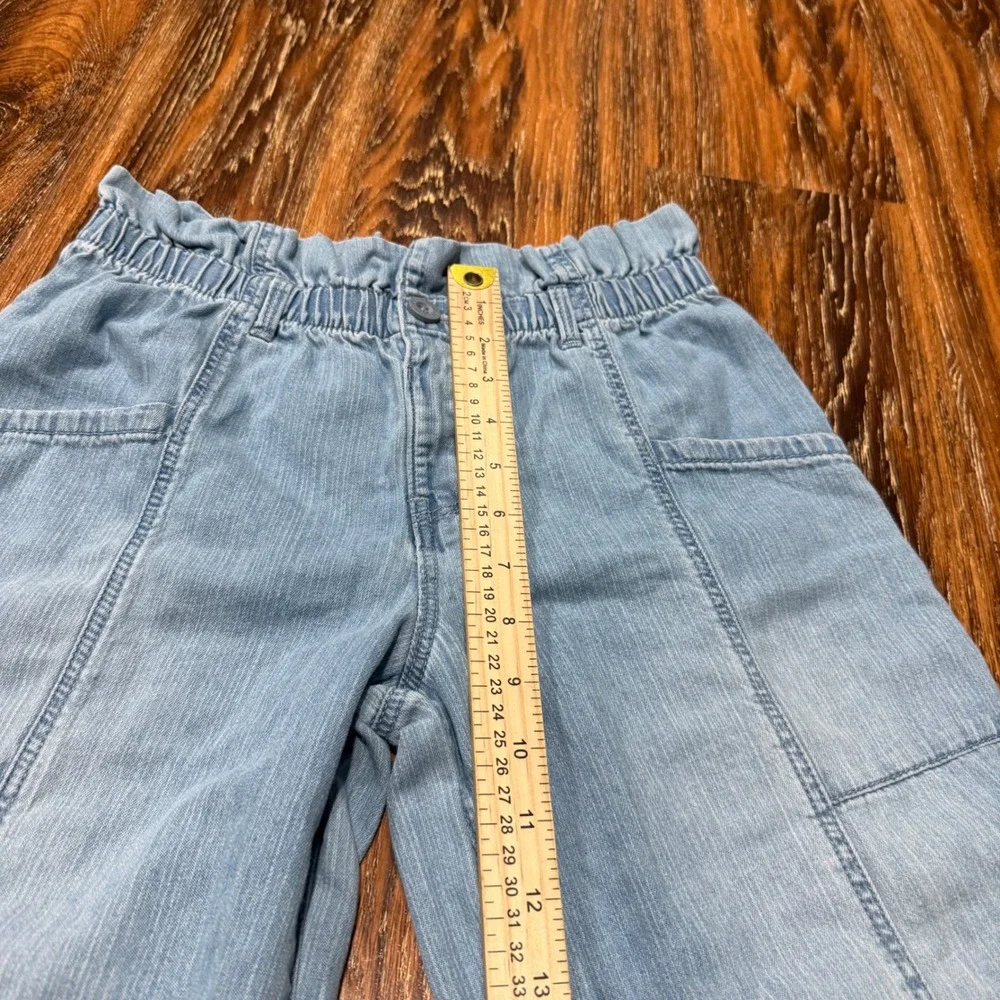 OshKosh 14 Cargo Wide Leg Pants Kids Blue Paperbag Waist Lightweight Denim